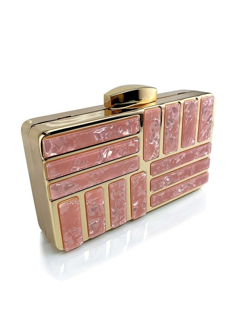 Womens Acrylic Clutch Purses Evening Crossbody Bag Shell Pattern Chain Purse Handbag for Wedding Cocktail Party Prom Pink
