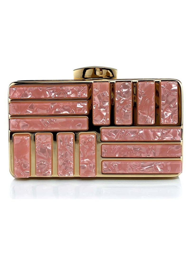 Womens Acrylic Clutch Purses Evening Crossbody Bag Shell Pattern Chain Purse Handbag for Wedding Cocktail Party Prom Pink
