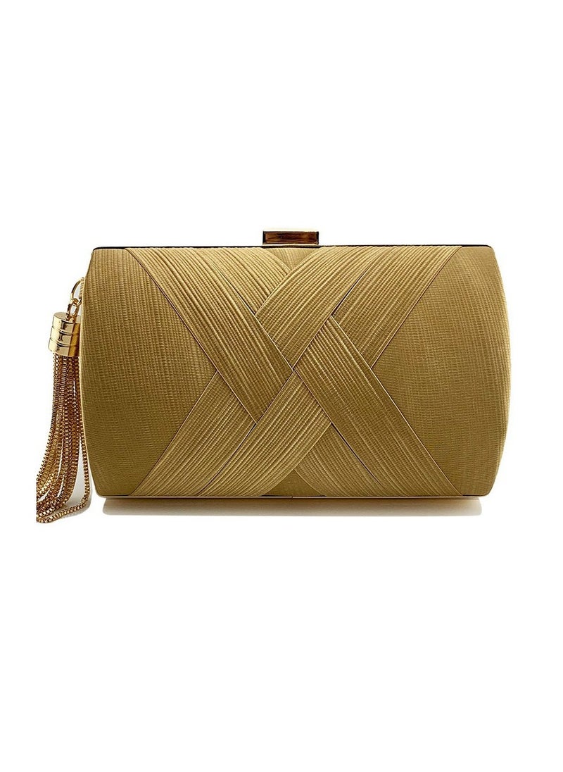 Womens Tassel Clutch Purses Evening Crossbody Bag Chain Handbag for Wedding Cocktail Party Prom Gold