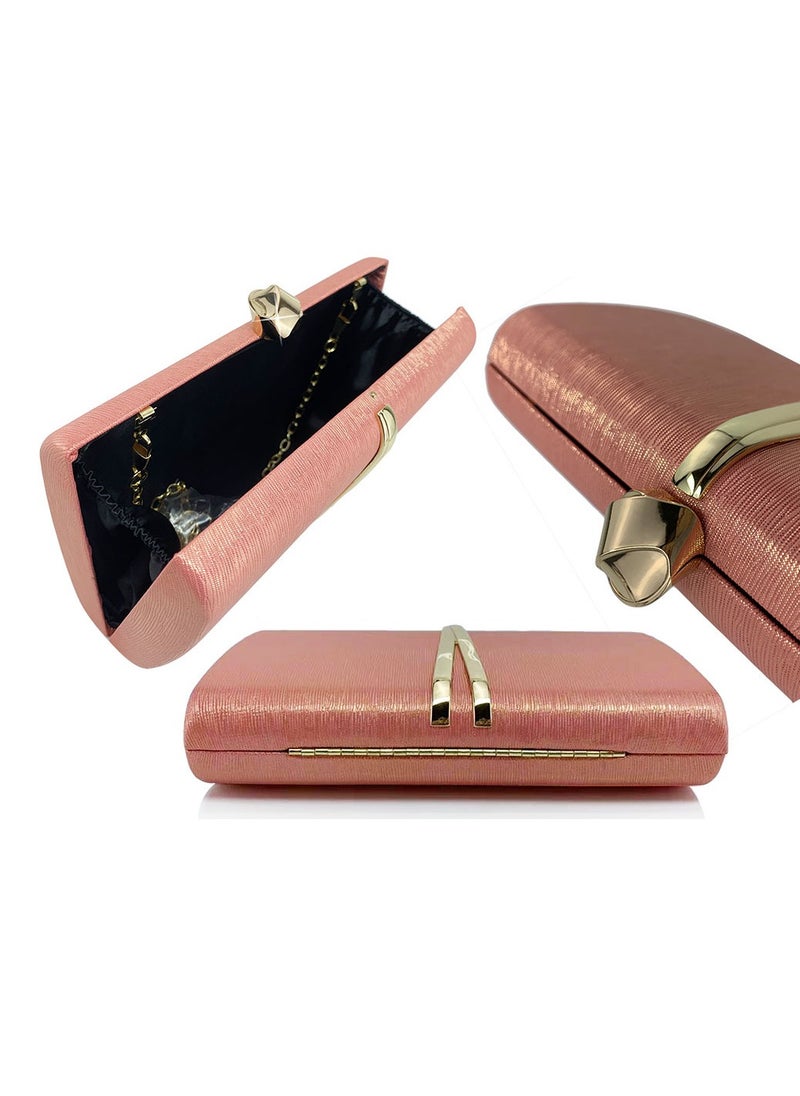 Womens Fine Glitter Fabric Clutch Purses Evening Crossbody Bag Chain Handbag for Wedding Cocktail Party Prom Pinkish Orange