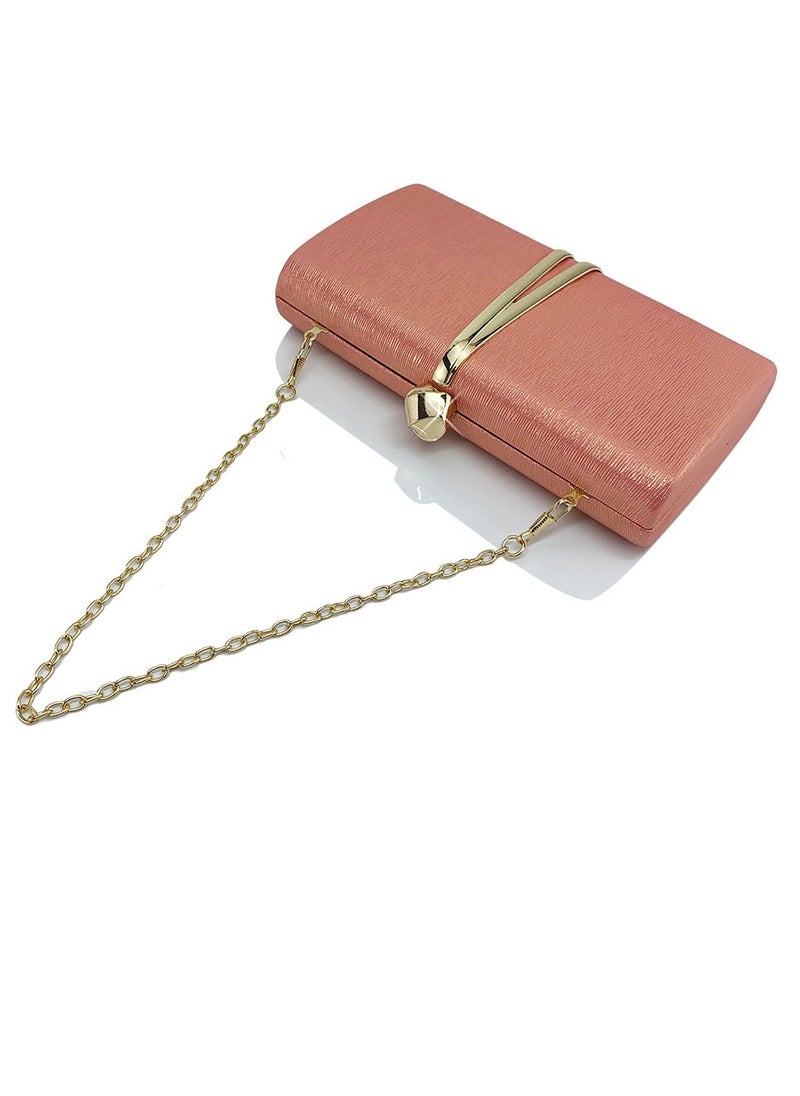 Womens Fine Glitter Fabric Clutch Purses Evening Crossbody Bag Chain Handbag for Wedding Cocktail Party Prom Pinkish Orange