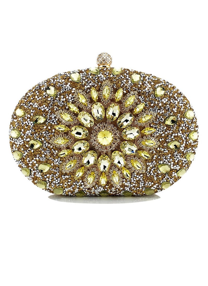 Womens Shiny Rhinestones Decoration Oval Clutch Purses Evening Crossbody Bag Chain Handbag for Wedding Cocktail Party Prom Gold