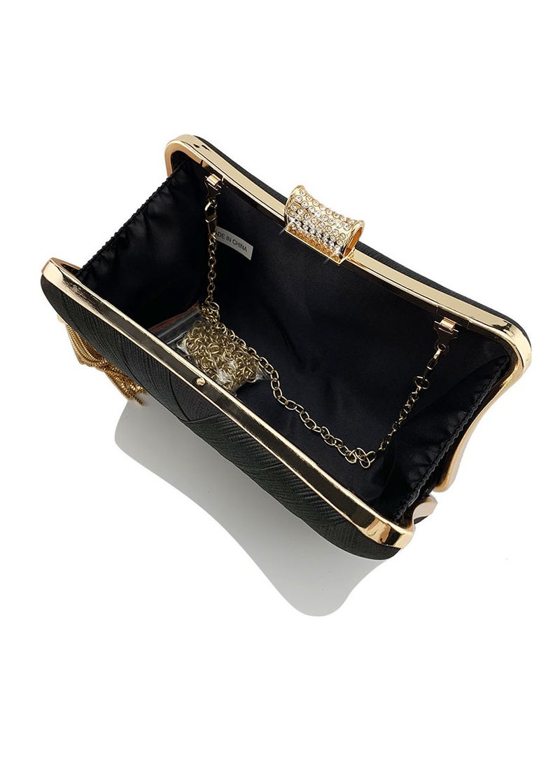 Womens tassel Decoration Clutch Purses Evening Crossbody Bag Chain Handbag for Wedding Cocktail Party Prom Black
