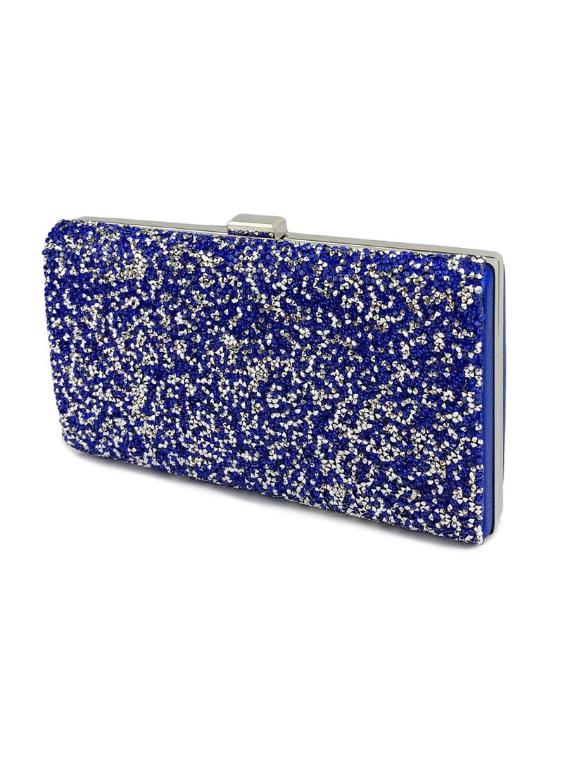 Womens Acrylic Clutch Purses Evening Crossbody Bag Shiny Rhinestones Decoration Chain Handbag for Wedding Cocktail Party Prom Blue