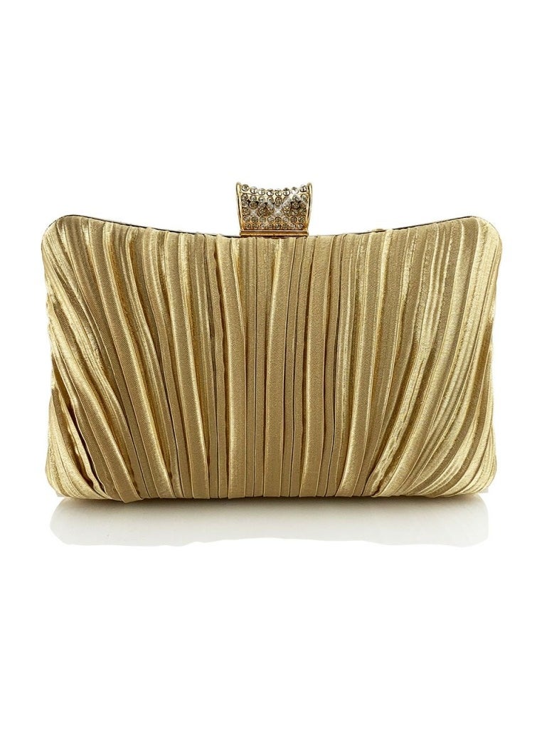 Womens Pleated Clutch Purses Evening Crossbody Bag Chain Handbag for Wedding Cocktail Party Prom Gold