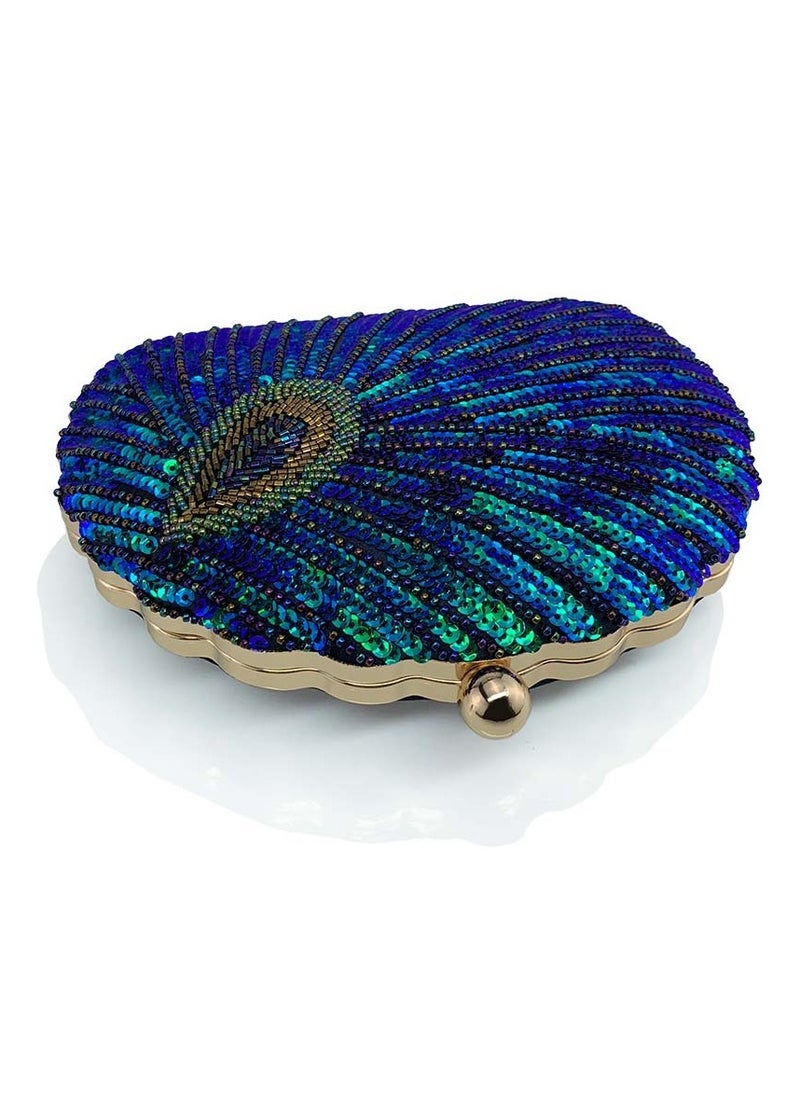 Womens Sequin Nail Bead Peacock Pattern Clutch Purses Evening Crossbody Bag Chain Handbag for Wedding Cocktail Party Prom Green