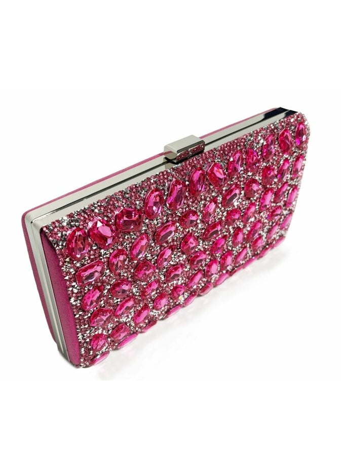 Womens Rhinestones Decoration Clutch Purses Evening Crossbody Bag Chain Handbag for Wedding Cocktail Party Prom Rose Pink