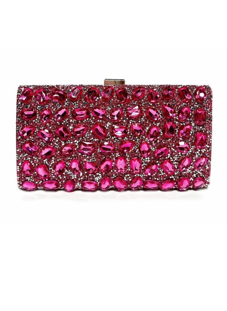Womens Rhinestones Decoration Clutch Purses Evening Crossbody Bag Chain Handbag for Wedding Cocktail Party Prom Rose Pink