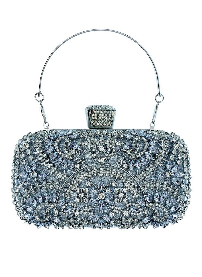 Womens Shiny Rhinestones Decoration Clutch Purses Evening Crossbody Bag Chain Handbag for Wedding Cocktail Party Prom Silver