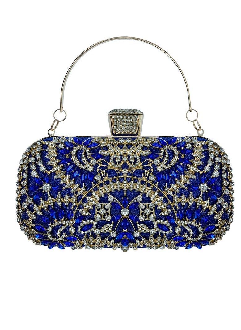 Womens Shiny Rhinestones Decoration Clutch Purses Evening Crossbody Bag Chain Handbag for Wedding Cocktail Party Prom Blue