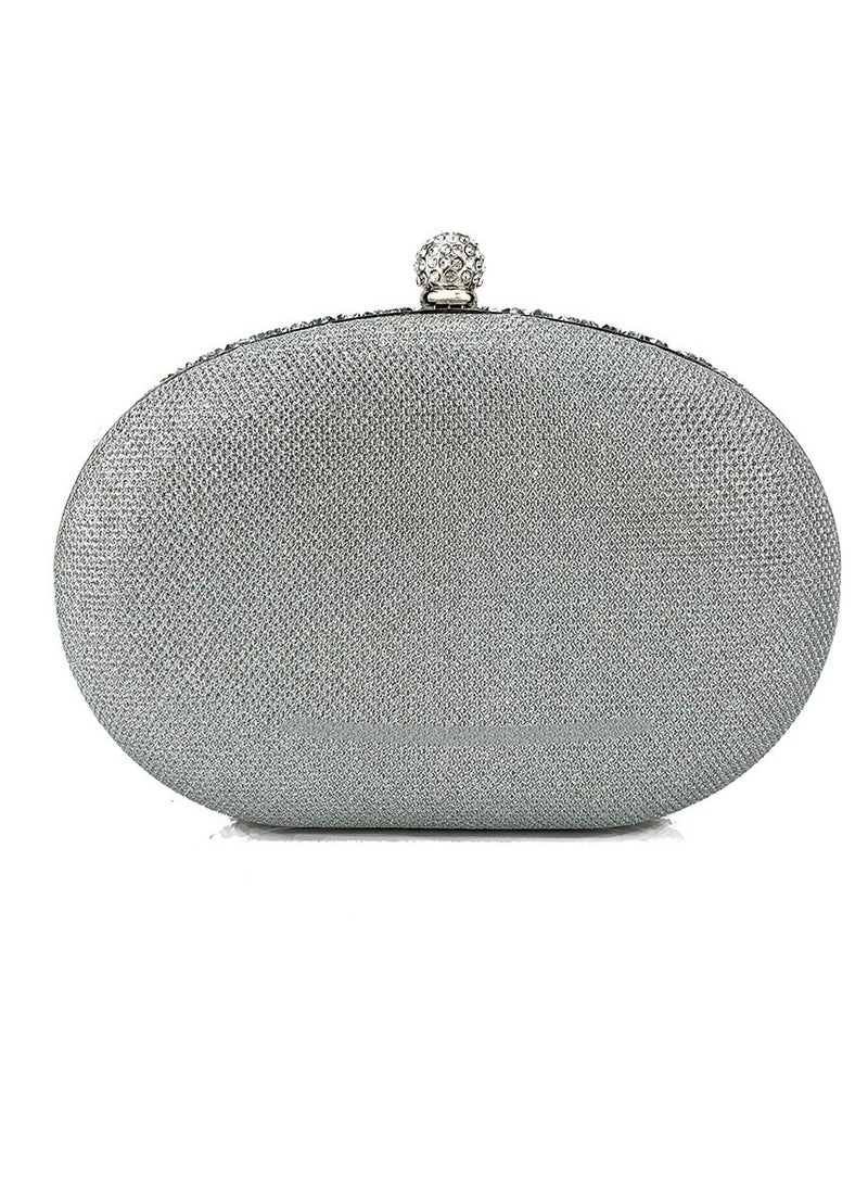 Womens Shiny Rhinestones Decoration Oval Clutch Purses Evening Crossbody Bag Chain Handbag for Wedding Cocktail Party Prom Silver