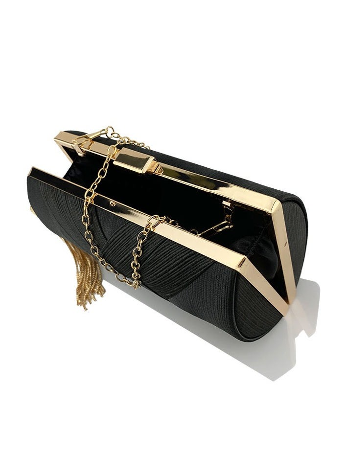 Womens Tassel Clutch Purses Evening Crossbody Bag Chain Handbag for Wedding Cocktail Party Prom Black