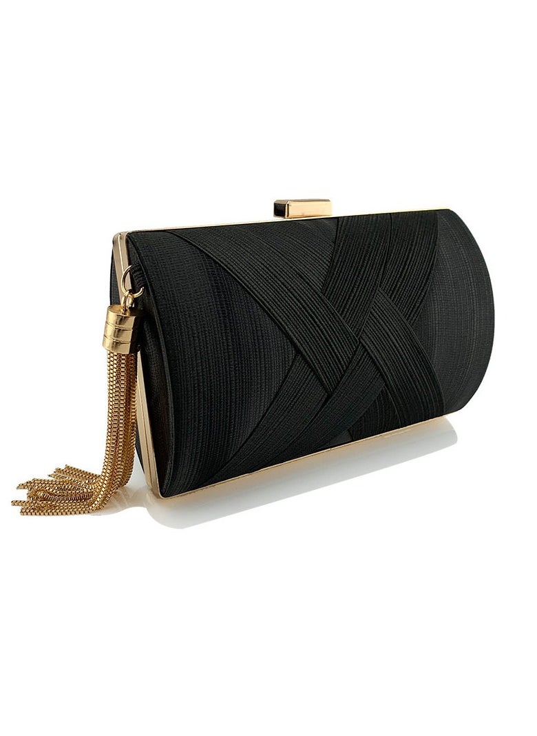 Womens Tassel Clutch Purses Evening Crossbody Bag Chain Handbag for Wedding Cocktail Party Prom Black