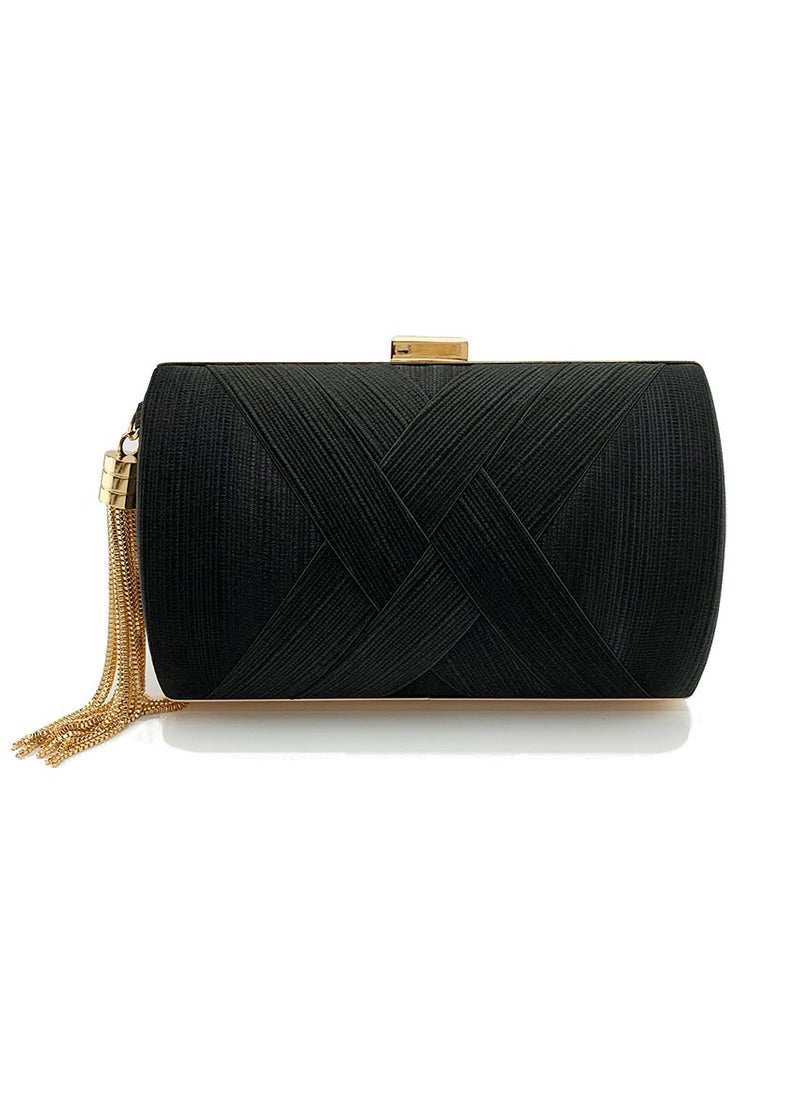 Womens Tassel Clutch Purses Evening Crossbody Bag Chain Handbag for Wedding Cocktail Party Prom Black
