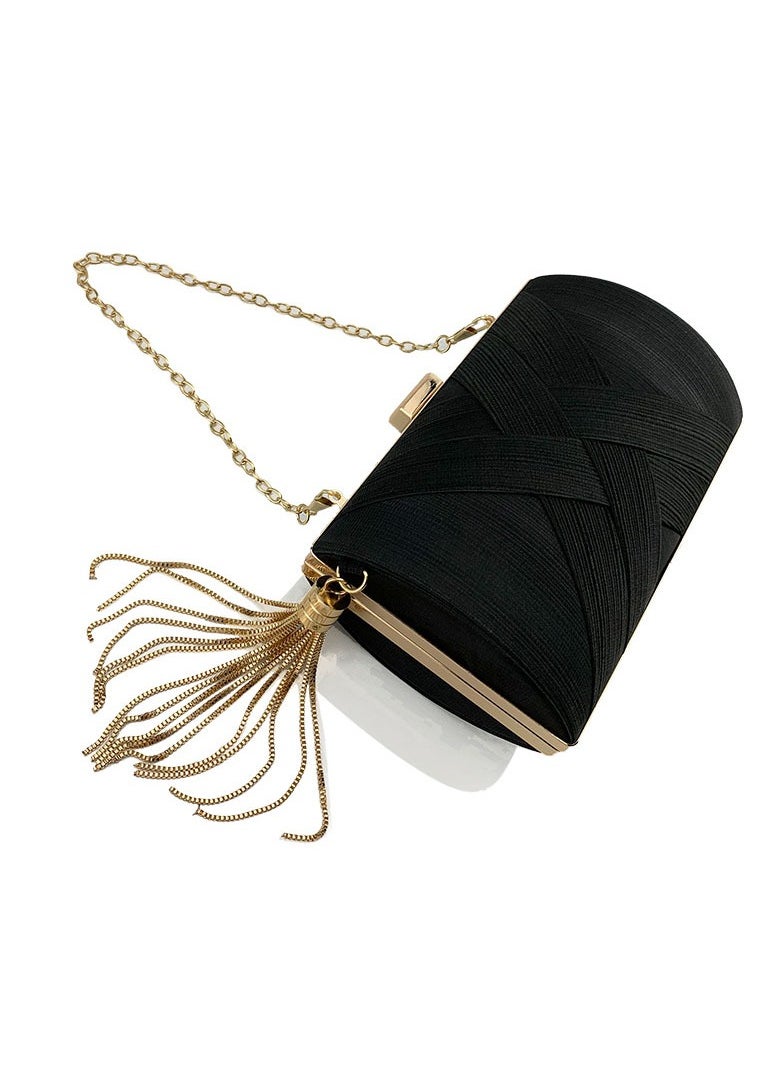 Womens Tassel Clutch Purses Evening Crossbody Bag Chain Handbag for Wedding Cocktail Party Prom Black
