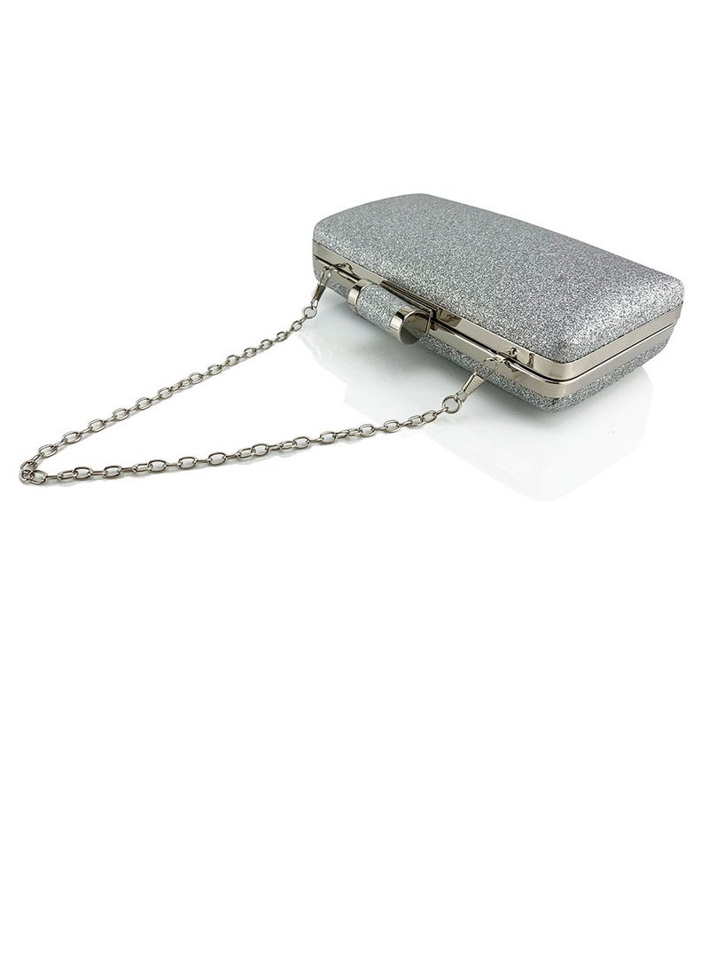 Womens Fine Glitter Fabric Clutch Purses Evening Crossbody Bag Chain Handbag for Wedding Cocktail Party Prom Light Grey