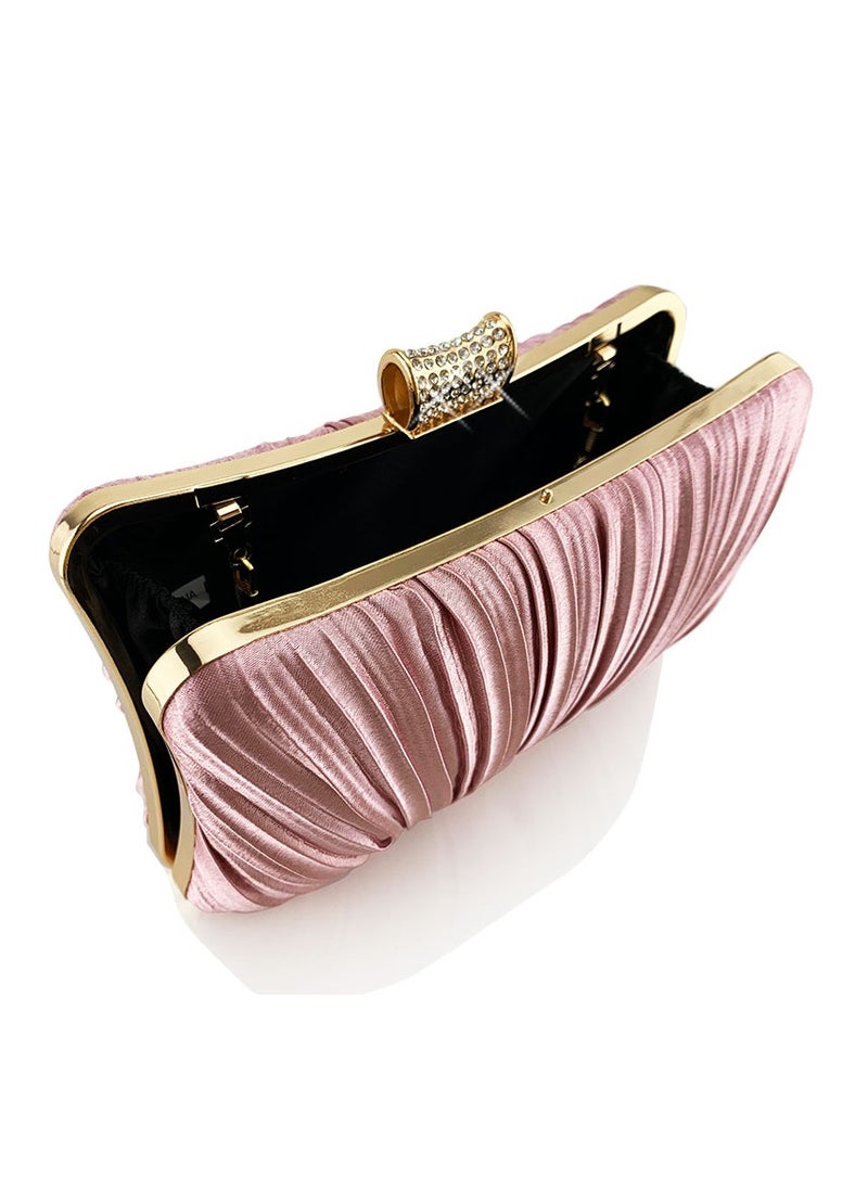Womens Pleated Clutch Purses Evening Crossbody Bag Chain Handbag for Wedding Cocktail Party Prom Pink