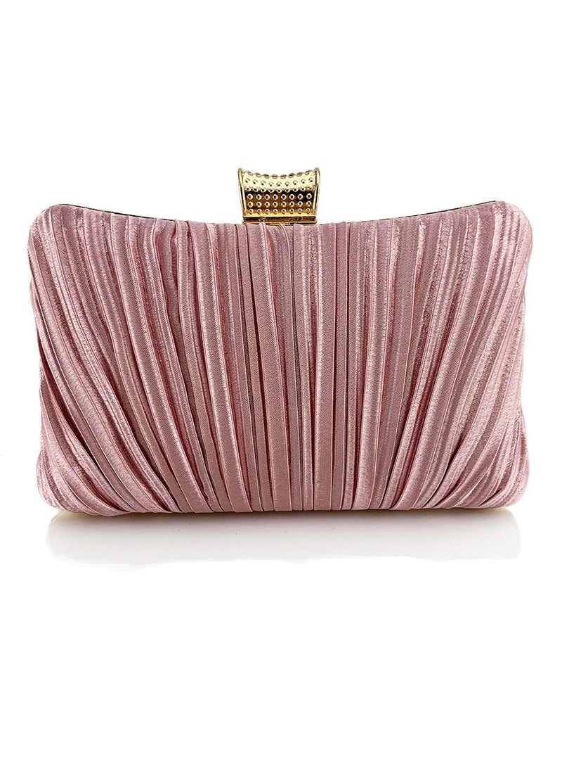 Womens Pleated Clutch Purses Evening Crossbody Bag Chain Handbag for Wedding Cocktail Party Prom Pink