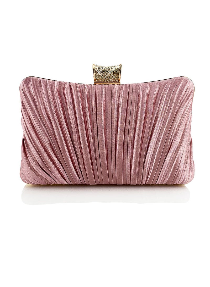 Womens Pleated Clutch Purses Evening Crossbody Bag Chain Handbag for Wedding Cocktail Party Prom Pink