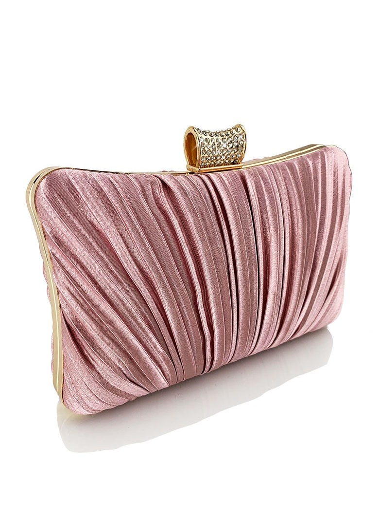 Womens Pleated Clutch Purses Evening Crossbody Bag Chain Handbag for Wedding Cocktail Party Prom Pink