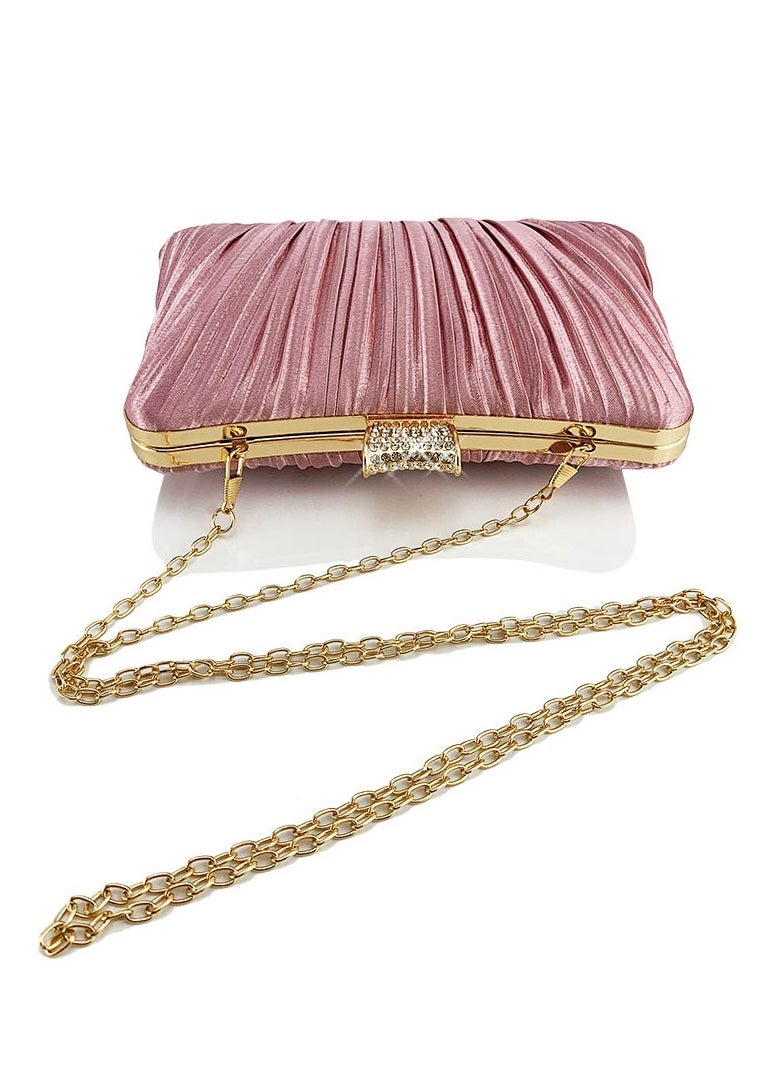 Womens Pleated Clutch Purses Evening Crossbody Bag Chain Handbag for Wedding Cocktail Party Prom Pink