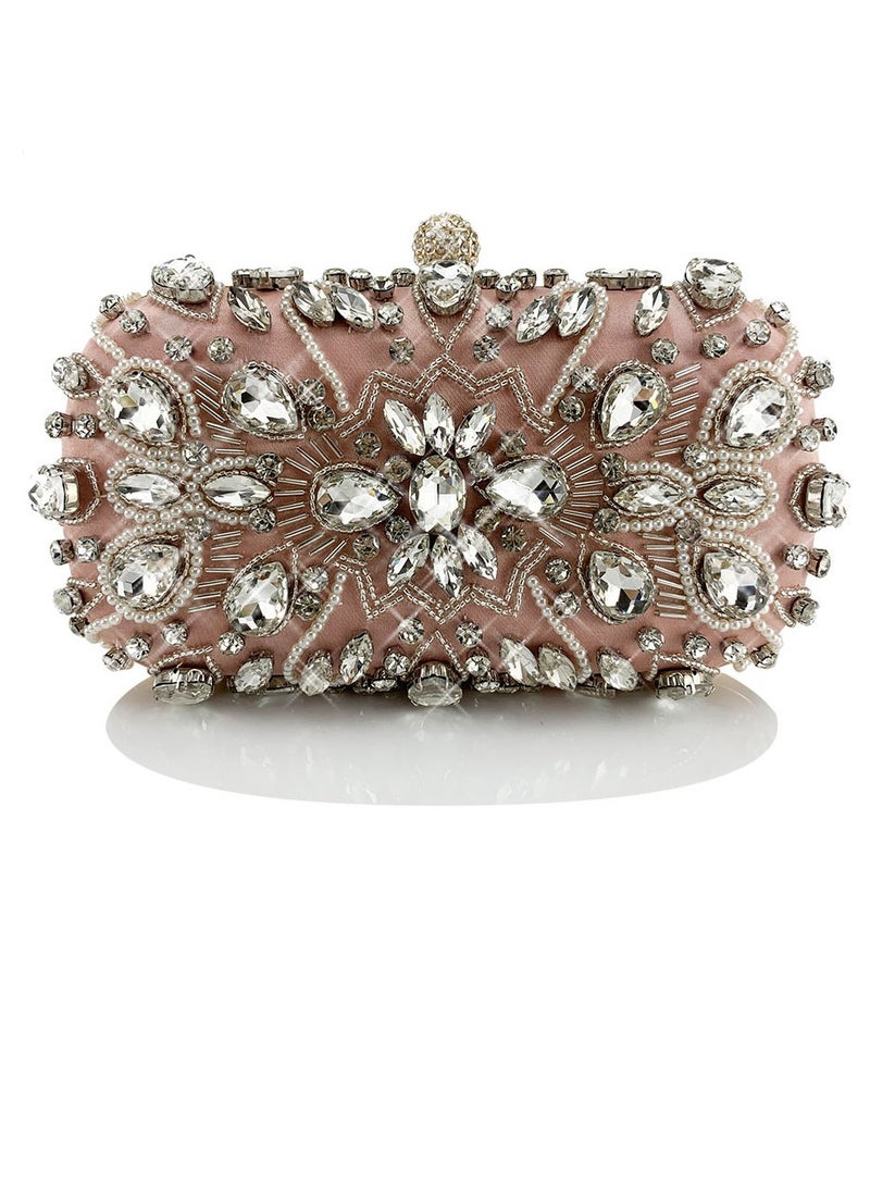 Womens Rhinestones Decoration Clutch Purses Evening Crossbody Bag Chain Handbag for Wedding Cocktail Party Prom Pink