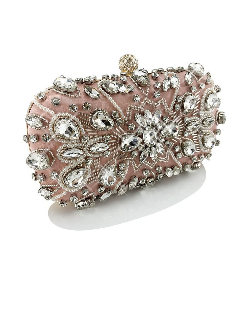 Womens Rhinestones Decoration Clutch Purses Evening Crossbody Bag Chain Handbag for Wedding Cocktail Party Prom Pink