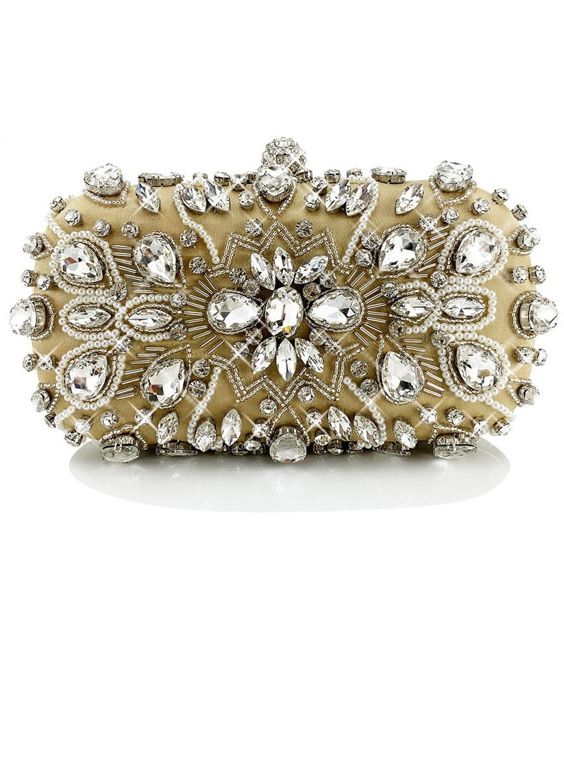 Womens Rhinestones Decoration Clutch Purses Evening Crossbody Bag Chain Handbag for Wedding Cocktail Party Prom Light Yellow