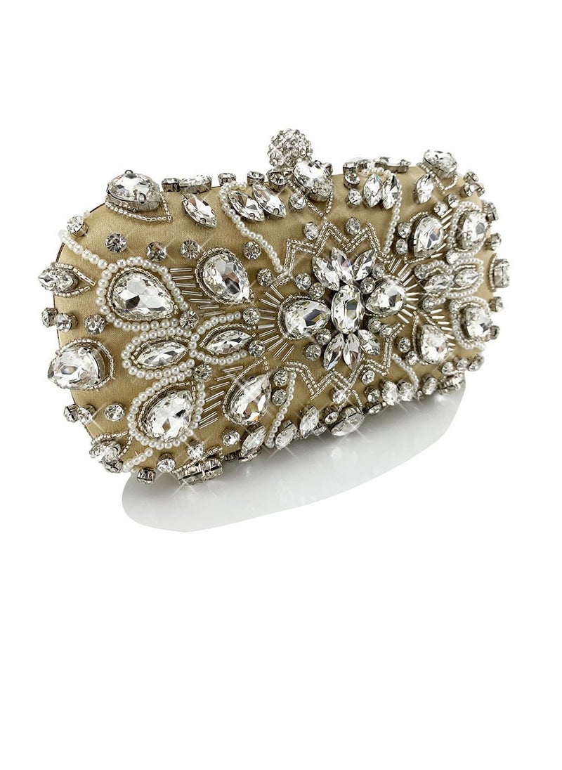 Womens Rhinestones Decoration Clutch Purses Evening Crossbody Bag Chain Handbag for Wedding Cocktail Party Prom Light Yellow