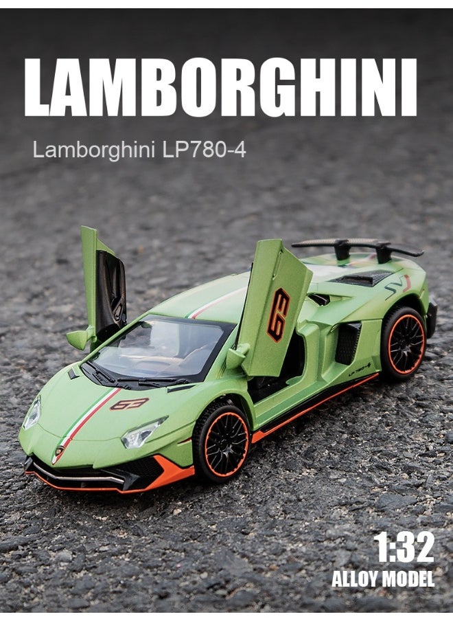 1:32 Lamborghinis LP780 SVJ Diecasts Toy Vehicles Car Model Alloy Boys Toy Car Simulation Sound Light Collectibles Kids Toy Gift