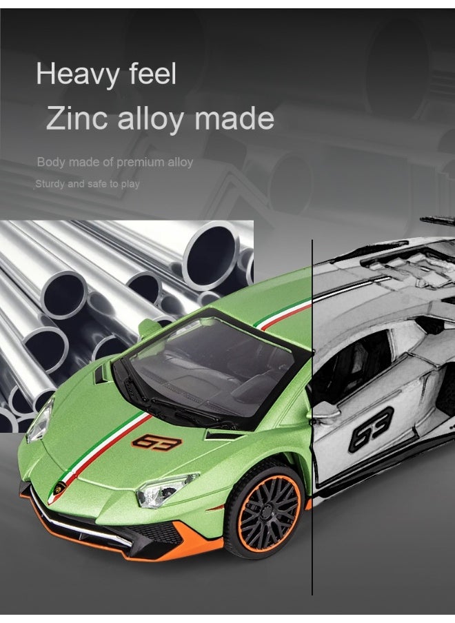 1:32 Lamborghinis LP780 SVJ Diecasts Toy Vehicles Car Model Alloy Boys Toy Car Simulation Sound Light Collectibles Kids Toy Gift