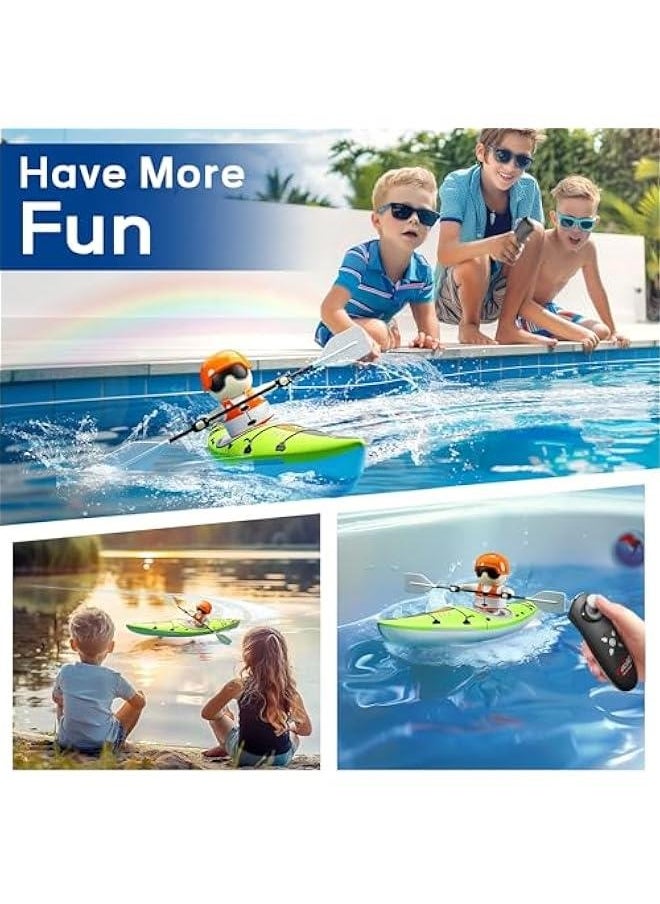 Kids Remote Control Boat Toy, Toddler RC Kayak Paddle Boats Bath Toys Boys 4-8-12, Water Racing W/Light Outdoor Pool Lake Bathtub, Birthday Gifts 5 6 7 9 10 Year Old Child Girl-Green