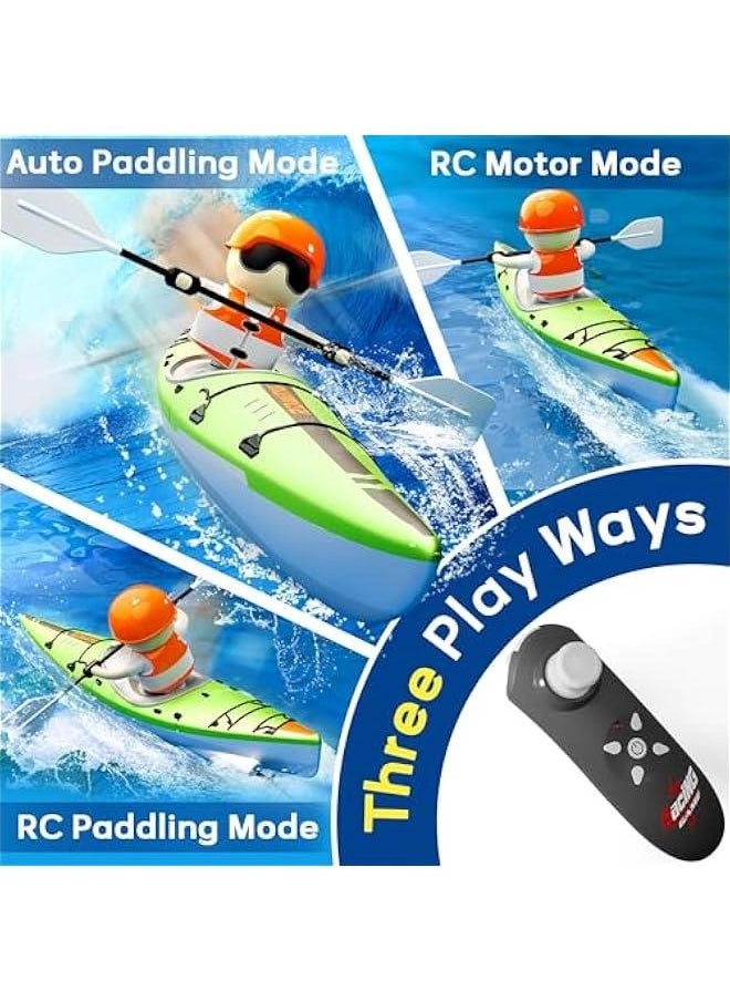 Kids Remote Control Boat Toy, Toddler RC Kayak Paddle Boats Bath Toys Boys 4-8-12, Water Racing W/Light Outdoor Pool Lake Bathtub, Birthday Gifts 5 6 7 9 10 Year Old Child Girl-Green