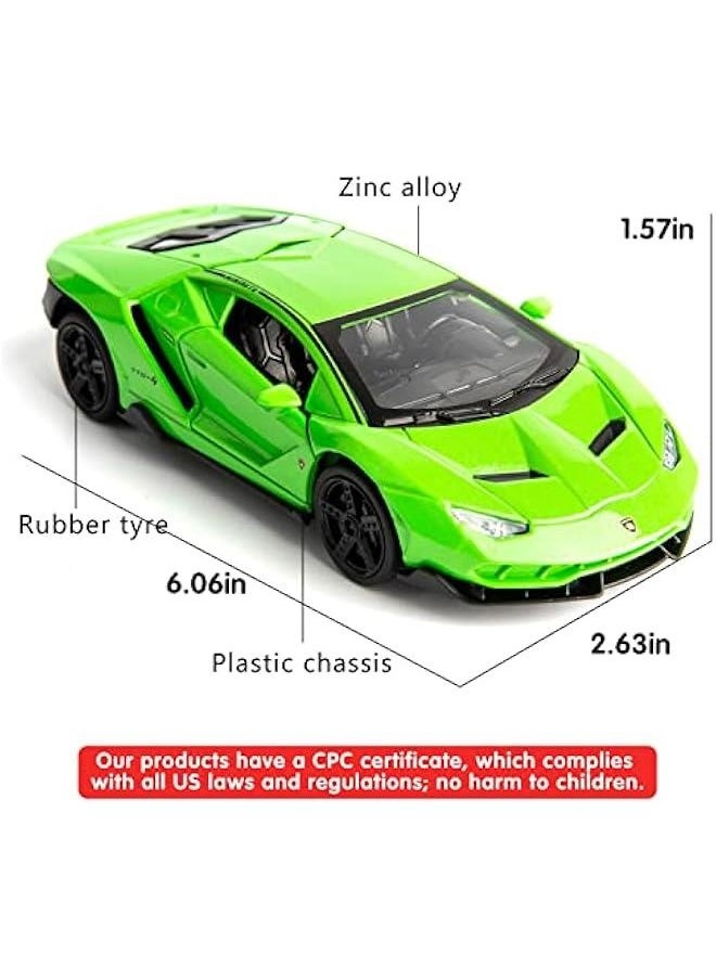 1:32 LP770 Model Car, Zinc Alloy Pull Back Toy Car with Sound and Light for Kids Boy Girl Green