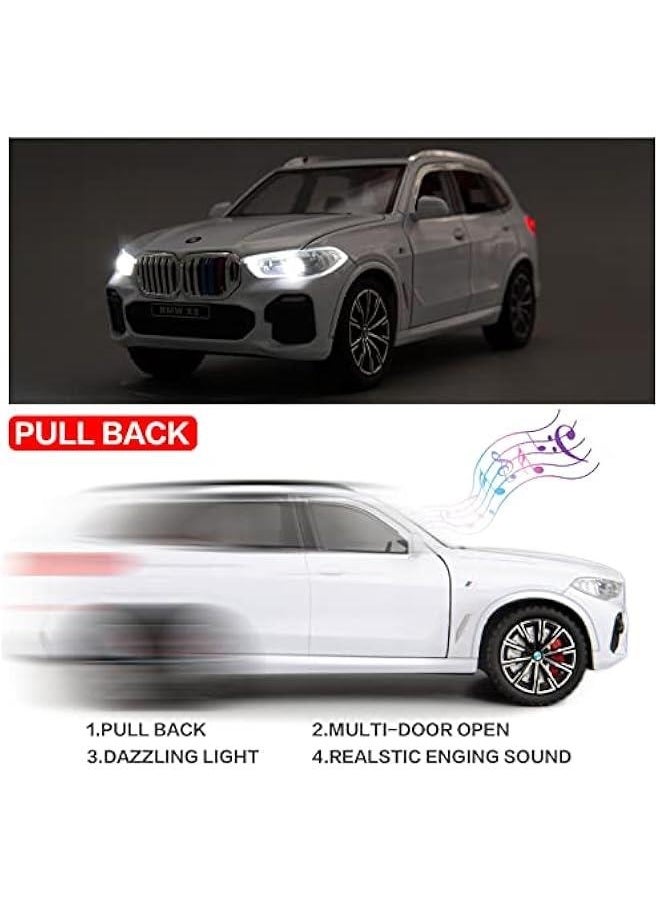 1:24 Compatible for X5 SUV Model Car Toy, Zinc Alloy Pull Back Toy car with Sound and Light for Kids Boy Girl Gift(White)