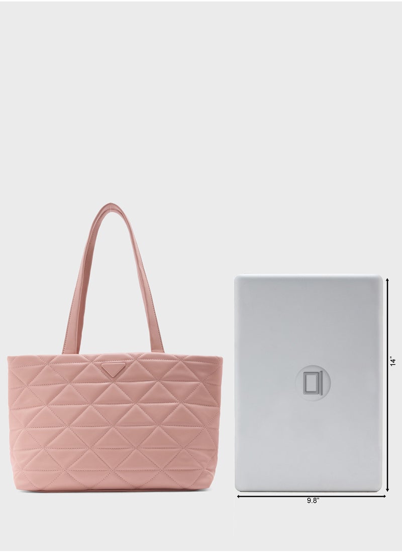 Quilted Geometric Texture Tote Bag