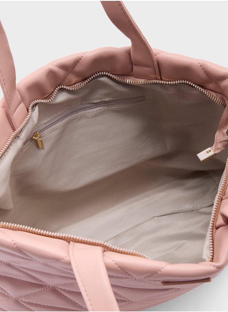Quilted Geometric Texture Tote Bag