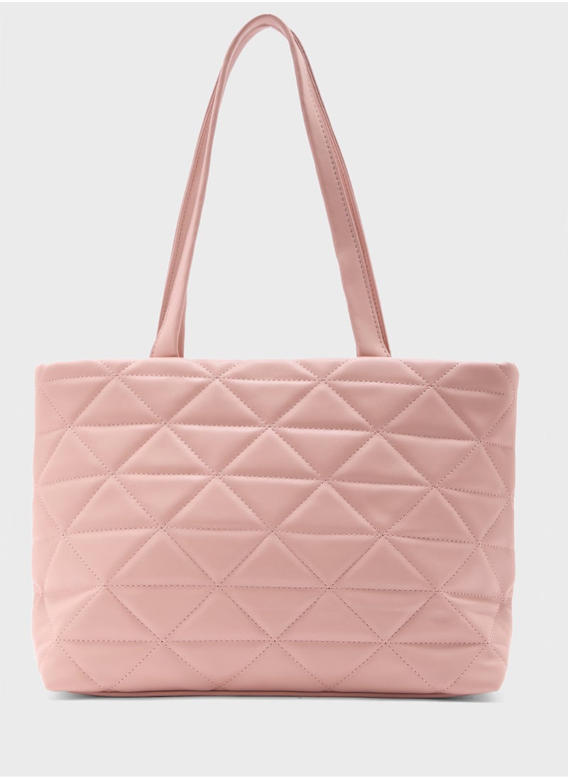 Quilted Geometric Texture Tote Bag