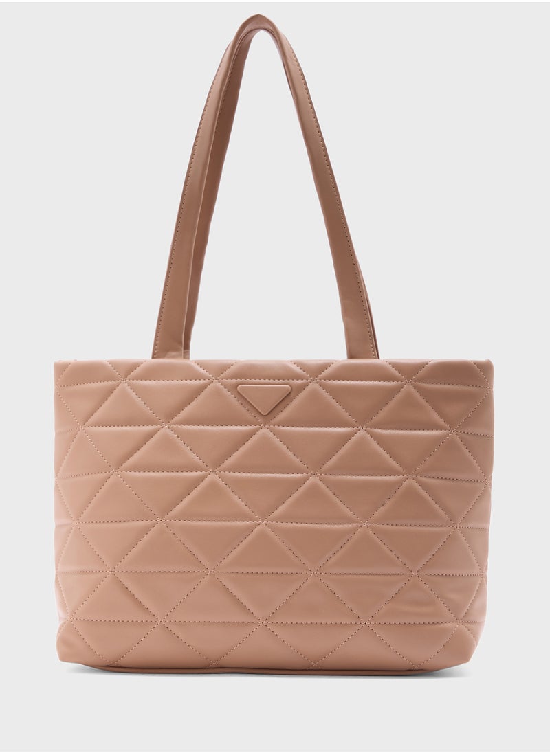 Quilted Geometric Texture Tote Bag