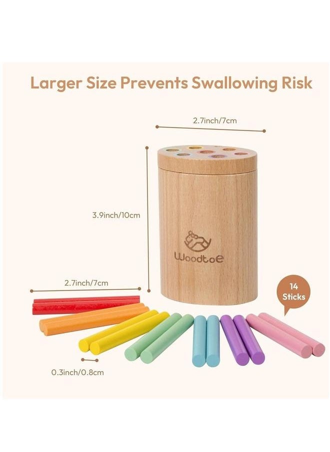Wooden Montessori Sticks Toys for Kids, 7 Colors Toddler Learning 1-3 Year Old, Natural Wood Educational Sorting Toy, Sensory Travel Game Birthday Boys Girls Aged 1+