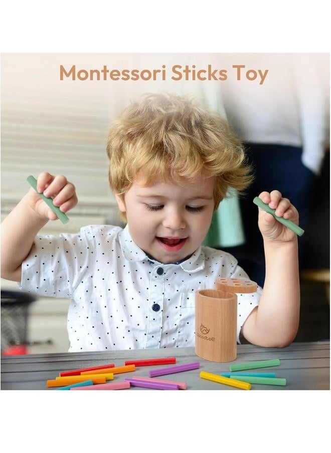Wooden Montessori Sticks Toys for Kids, 7 Colors Toddler Learning 1-3 Year Old, Natural Wood Educational Sorting Toy, Sensory Travel Game Birthday Boys Girls Aged 1+