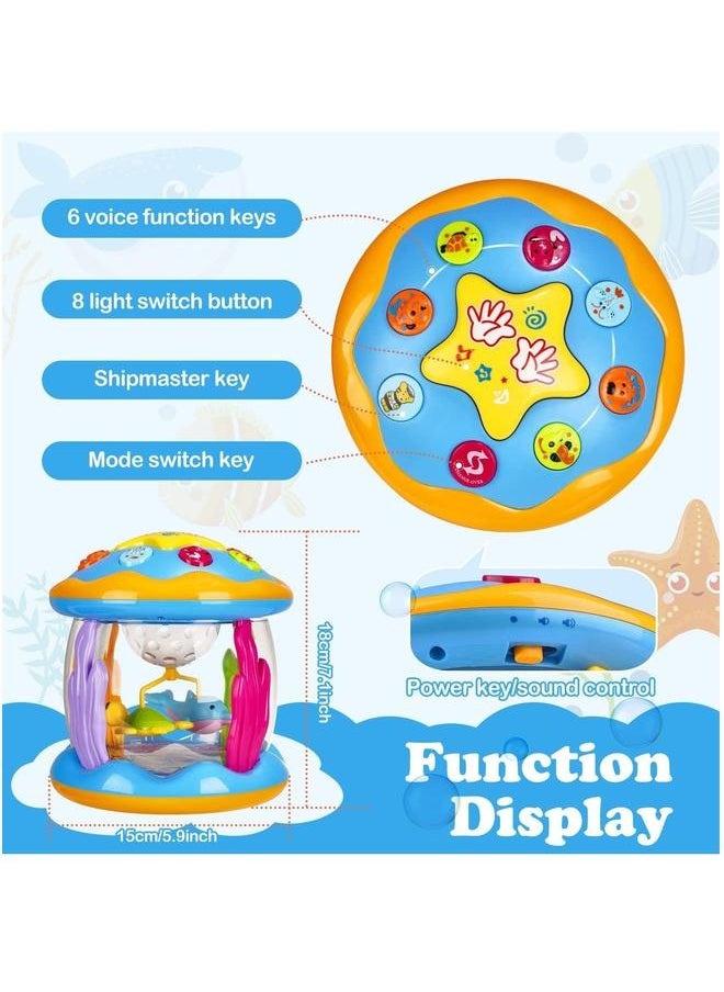 Baby Toys 6 to 12 Months, Sensory for 1 2 3 Year Old Boys Girls, Early Learning Musical Toddler, Ocean Projector Light Up with Music, Educational Toy Birthday Gifts