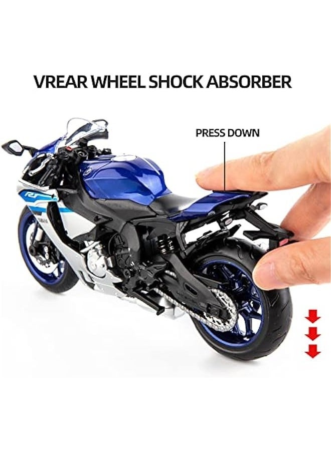 MSZ 1/12 Compatible for Yamaha YZF-R1 Motorcycle,Collector Motorcycle Replica with Display Stand and Helmet Keychain,Toy Motorcycles for 3-9 Year Old Boys Blue