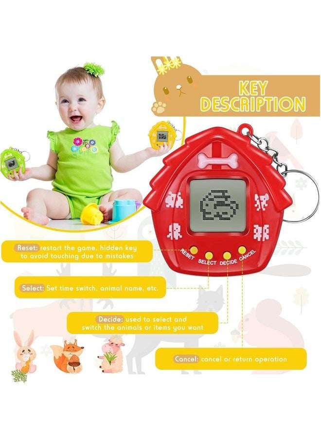 4 Pieces Pet Keychain Electronic Pets Nostalgic Virtual Nano Digital Keyring Retro Handheld Game Machine for Boys Girls Adults, 2.2 x Inch 168 Pets, Red Blue Yellow Green