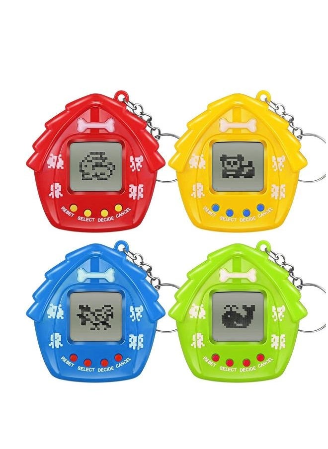 4 Pieces Pet Keychain Electronic Pets Nostalgic Virtual Nano Digital Keyring Retro Handheld Game Machine for Boys Girls Adults, 2.2 x Inch 168 Pets, Red Blue Yellow Green
