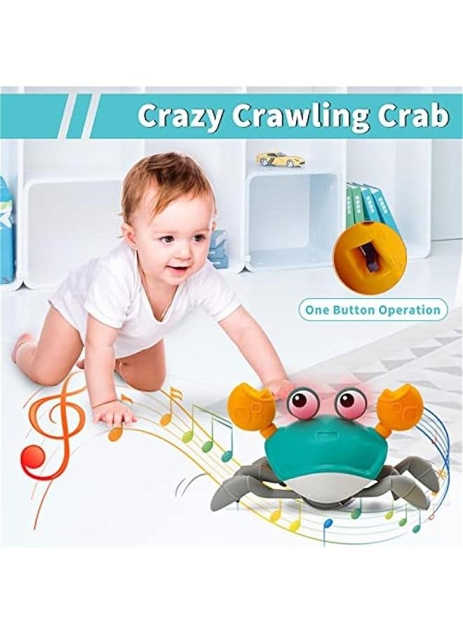 Baby Crawling Crab Musical Toy, Toddler Electronic Light Up Crawling Toy with Automatically Avoid Obstacle, Walking Crab Toy for Toddler Babies Boys Girls