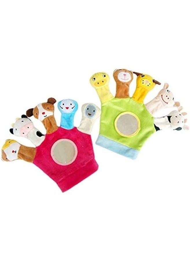 2Pcs Soft Finger Toy Puppets Flannelette Kids Gloves Animal Doll Hand Puppet Birthday Party Favor Gift for Baby Toddler Infant
