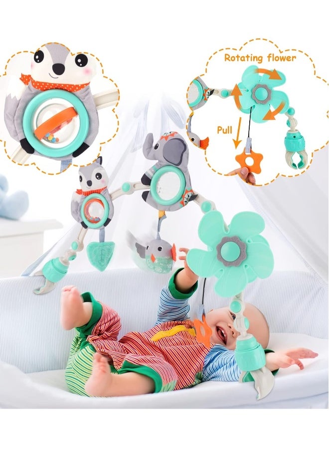 Arch Bassinet Toys for Infant u0026 Toddlers, Activity Pram Arch with Animal Rattle Toys, Windmill, Teether and Music, Baby Stroll Stroller Arch Toy Fit Most Strollers Prams