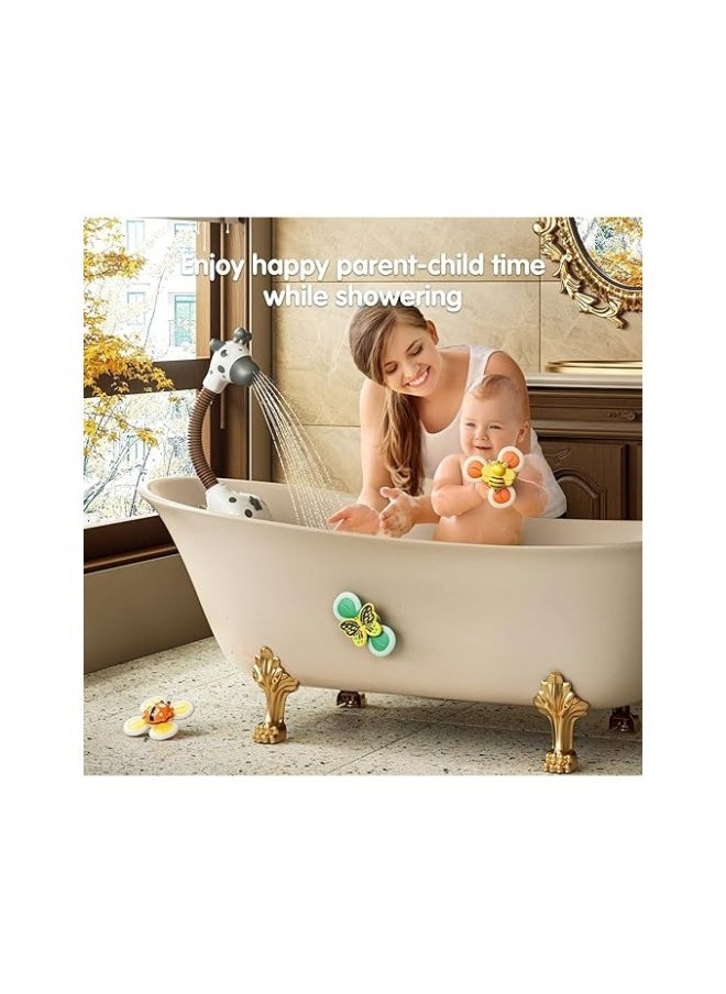 Baby Bathtub Toy with Shower Head and 3 Suction Spinner Toys, Giraffe Water Spray Squirt Shower Faucet and Water Pump Summer Essentials for Infants Kids Toddlers