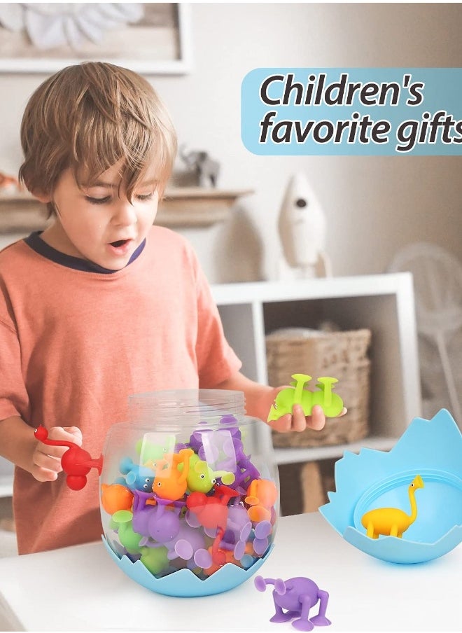 40 Pcs Suction Cup Bath Toys for Kids - Sensory Silicone Building Blocks with Dinosaur Eggshell Storage,  Stress Relief and Travel Toys for Boys and Girls Aged 3-7 Years.